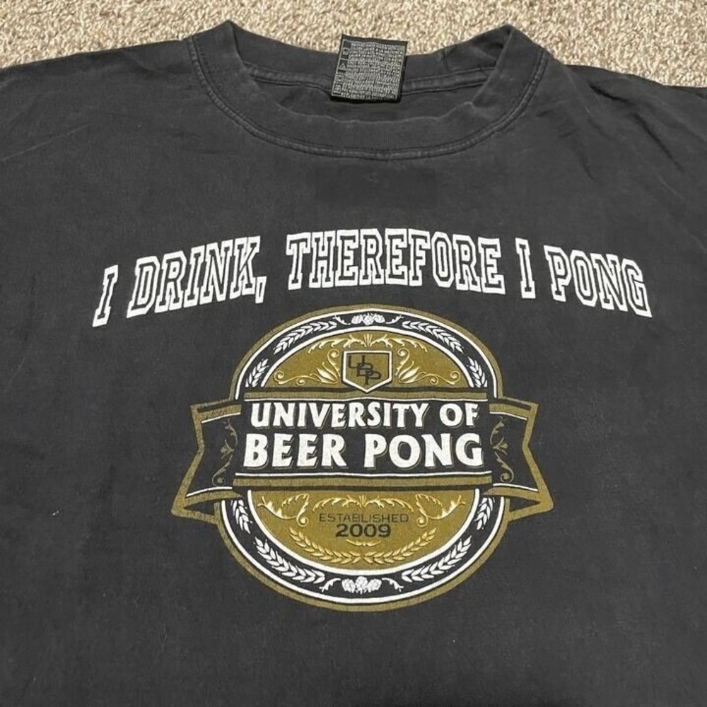 CH Gold Series University of Beer Pong Graphic Tee Mens Large Faded Black L
